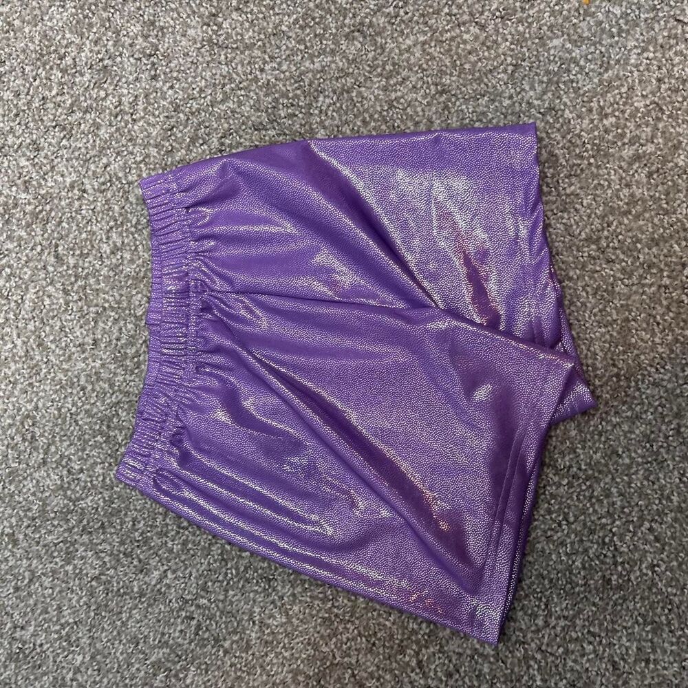NWOT Girls XL Blue Purple Glitter Print Leotard & Sparkle Shorts Dance Gym Set - Picture 3 of 5